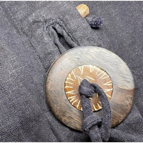 Tara Vao Artsy Linen Blend Shirt Wooden Buttons BOHO Ethnic Gypsy Earthy Size 6 - Picture 5 of 9